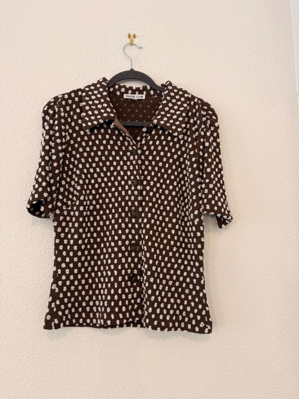 MAUDE CLUB Brown & White Dot Button-Up Blouse
